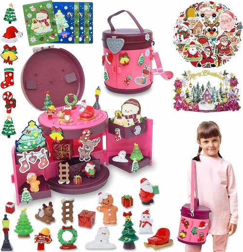 DZLHQON 2025 Kids DIY Christmas Organizer Bucket Pink Stickers Mini Toys by Deal US