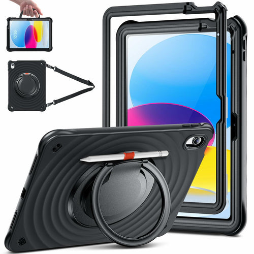 Temdan iPad Case 11th Gen 11"/10th Gen 10.9" 360° Stand Handle Strap Black by Deal US