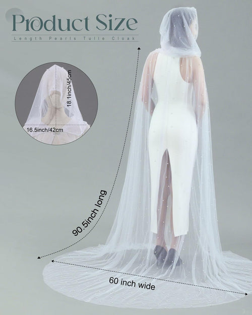 Geyoga Women Peals Tulle Hooded Cape Sheer Elf Cloak White by Deal US