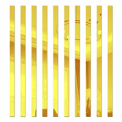 YSSZAM Mirror Wall Stickers Striped Design Acrylic Tiles 5x20cm Gold 10 Pcs by Deal US