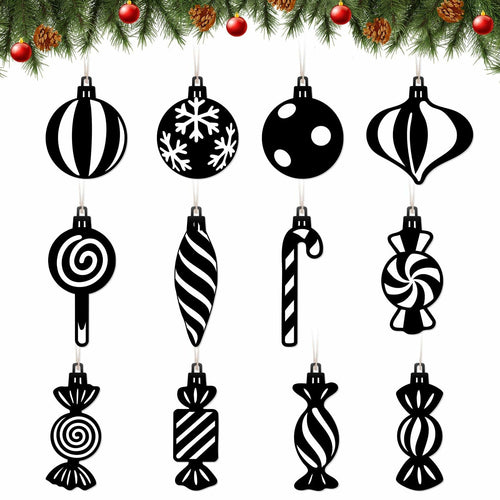 Arosche Christmas Candyland Tree Decorations 24Pcs Wooden Black Ornaments by Deal US