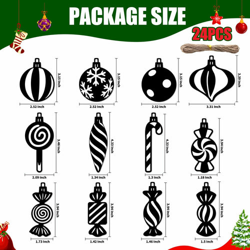 Arosche Christmas Candyland Tree Decorations 24Pcs Wooden Black Ornaments by Deal US