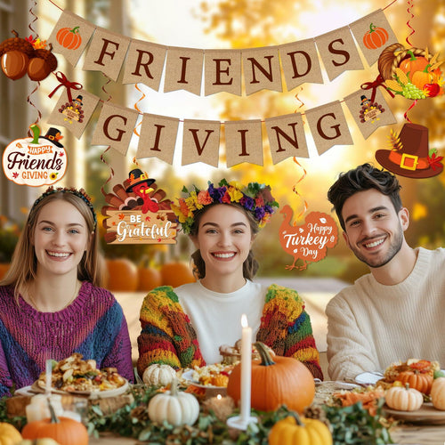 Friendsgiving Party Decorations Banner Hanging Swirls Turkey Pumpkin Maple by Deal US