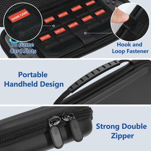 MIXPOET Switch 2 Carrying Case 10 Game Card Slots Portable Pouch Black by Deal US