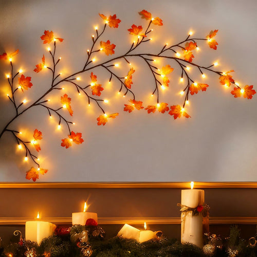 PAJH Fall Thanksgiving Garland 5.25ft 72 LED 8 Modes Orange Leaf Lights by Deal US