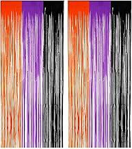 Calmi Halloween Foil Fringe Curtain Backdrop 6.6x3.3ft Orange Purple Black 3Pack by Deal US