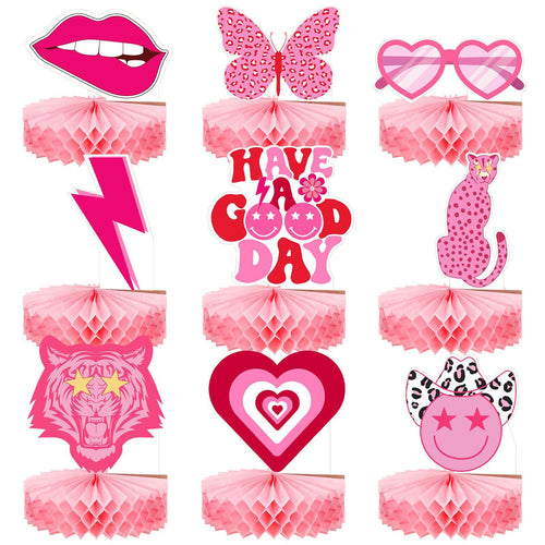 Sinmoe 9pcs Hot Pink Preppy Honeycomb Table Centerpiece Party Decor by Deal US