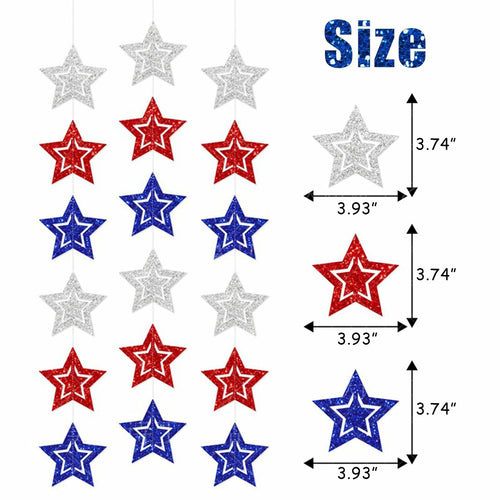 hhdatc 4th of July Hollow Out Star Banner Red Silver Blue Paper Decor by Deal US