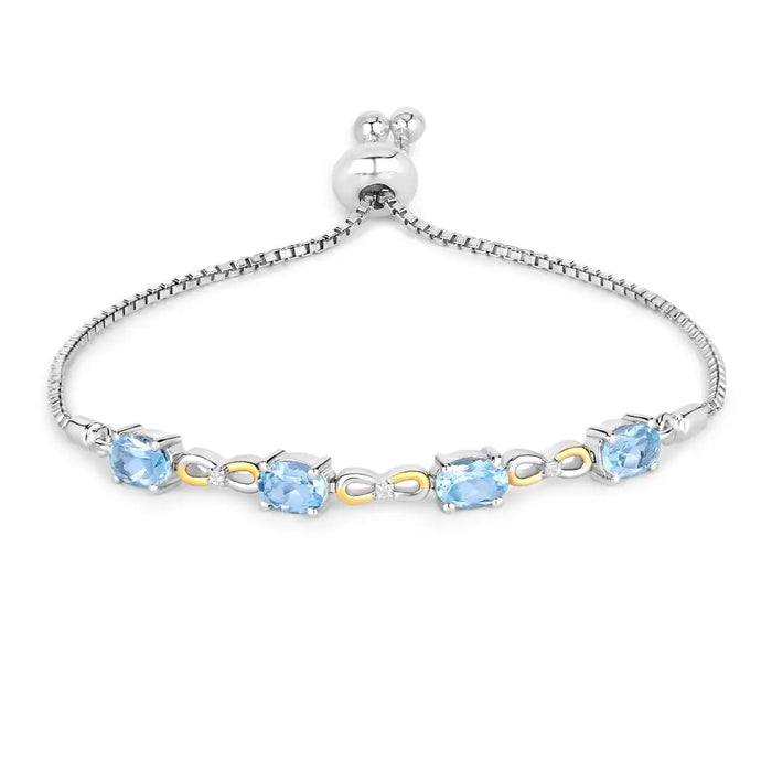 Oval Blue Topaz Prong Silver Infinity Bolo Adjustable Bracelet by Fine Color Jewels