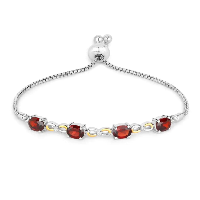 Oval Deep Red Garnet Prong Two-Tone Gold Plated Silver Infinity Bolo Adjustable Bracelet by Fine Color Jewels
