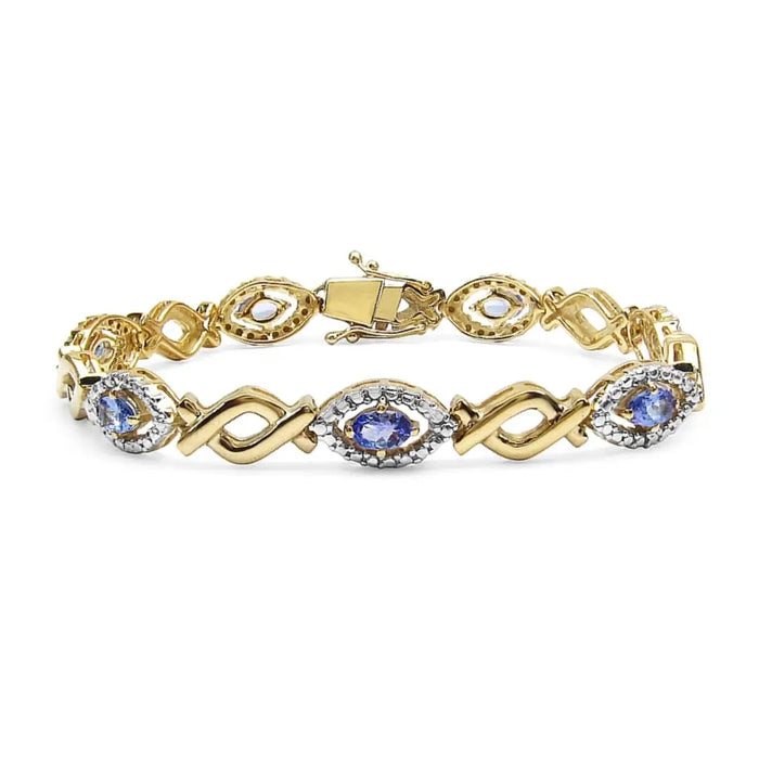 Oval Violet Tanzanite Prong Silver Evil Eye Link Bracelet by Fine Color Jewels