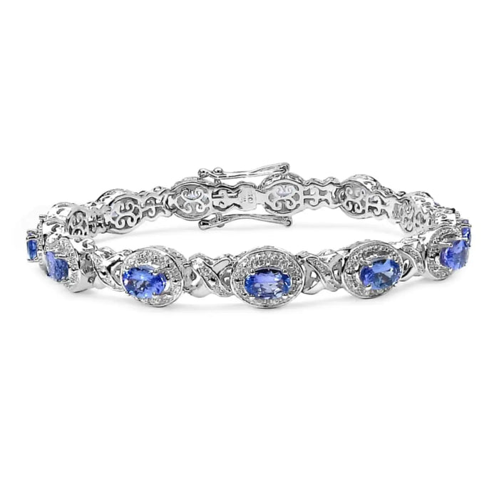 Oval Violet Tanzanite Prong Silver Halo XO Tennis Bracelet by Fine Color Jewels
