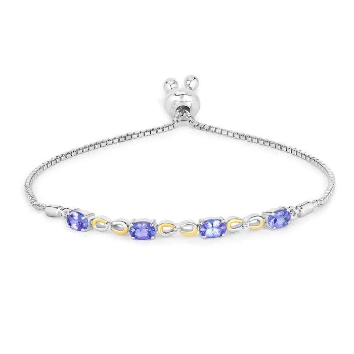 Oval Violet Tanzanite Prong Silver Infinity Bolo Adjustable Bracelet by Fine Color Jewels