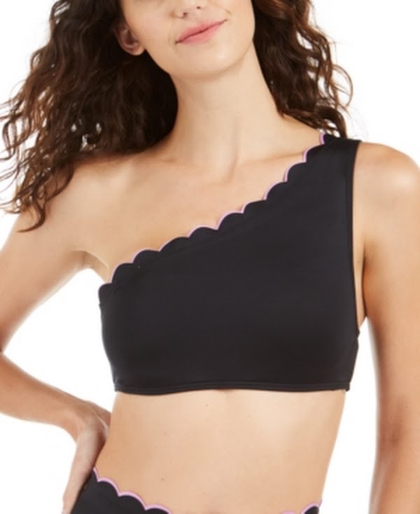 Kate Spade New York Contrast Scalloped One-Shoulder Bikini Top, Size Large by Vanessa Jane