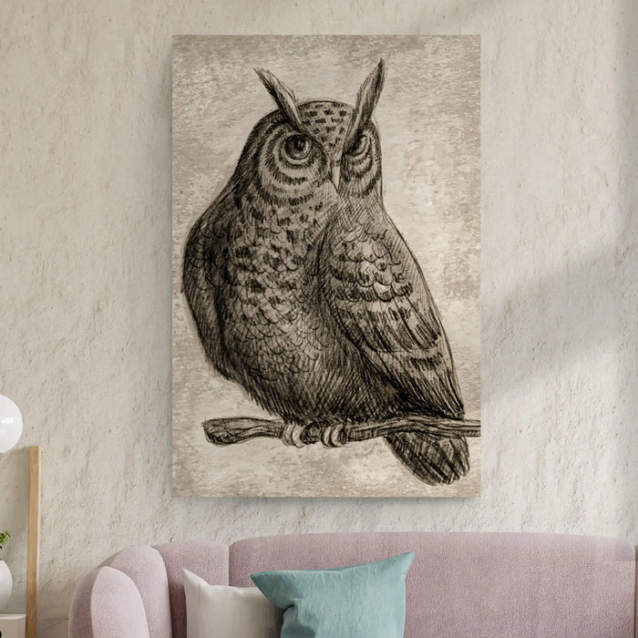 Owl Pencil Sketch Portrait Canvas Wall Art by Tailored Canvases
