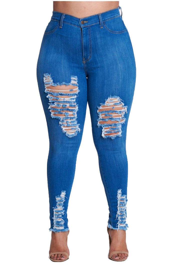 {{P1209}} Curvy Distressed Skinny Jeans by The House of Stylez