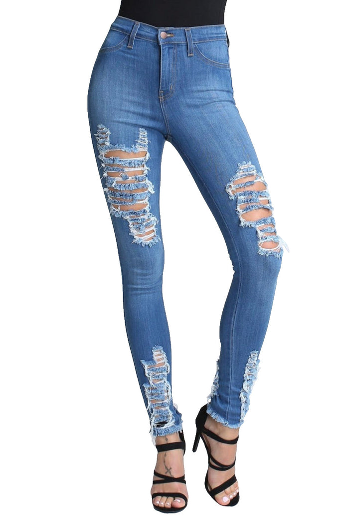 {{P1209}} Morgan Distressed Bottom Skinny Jeans by The House of Stylez