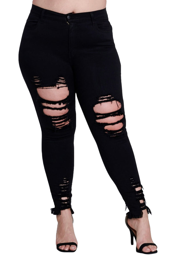 {{P1213}} Curvy Distressed Bottom Skinny Jeans by The House of Stylez