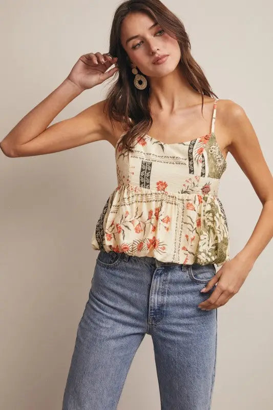 Patchwork Floral Peplum Cami Top by Boutique 23