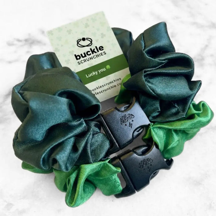 Patty's Green Duo - 2-Pack St. Patrick's Day Buckle Scrunchies - No Snagging, No Tangles by Buckle Scrunchies by RE.STATEMENT