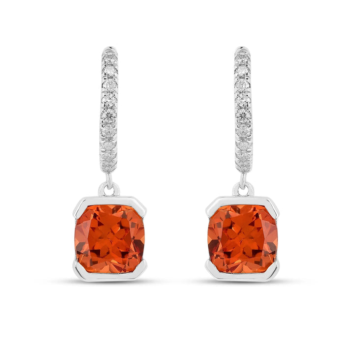 Peach Sapphire Drop Hoop Earrings by Fine Color Jewels