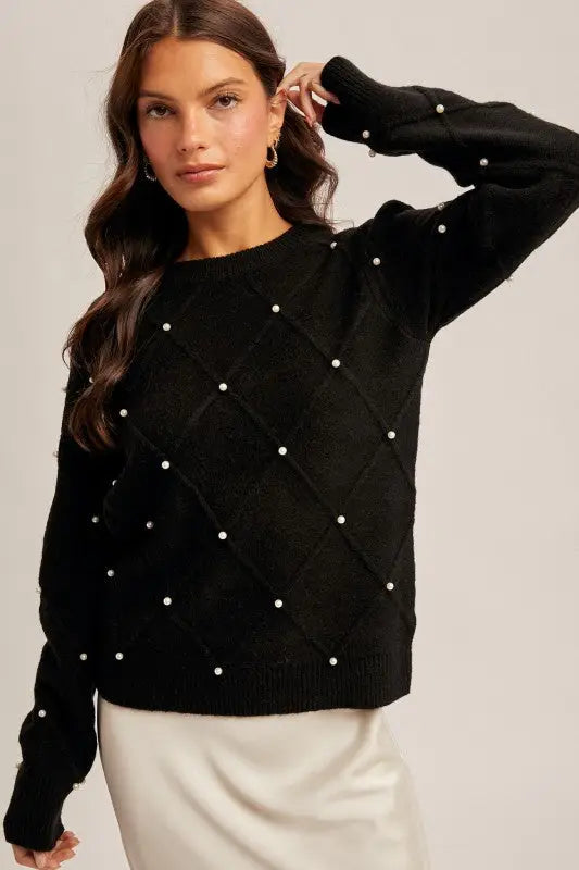 Pearl Detailed Sweater: Black by Boutique 23
