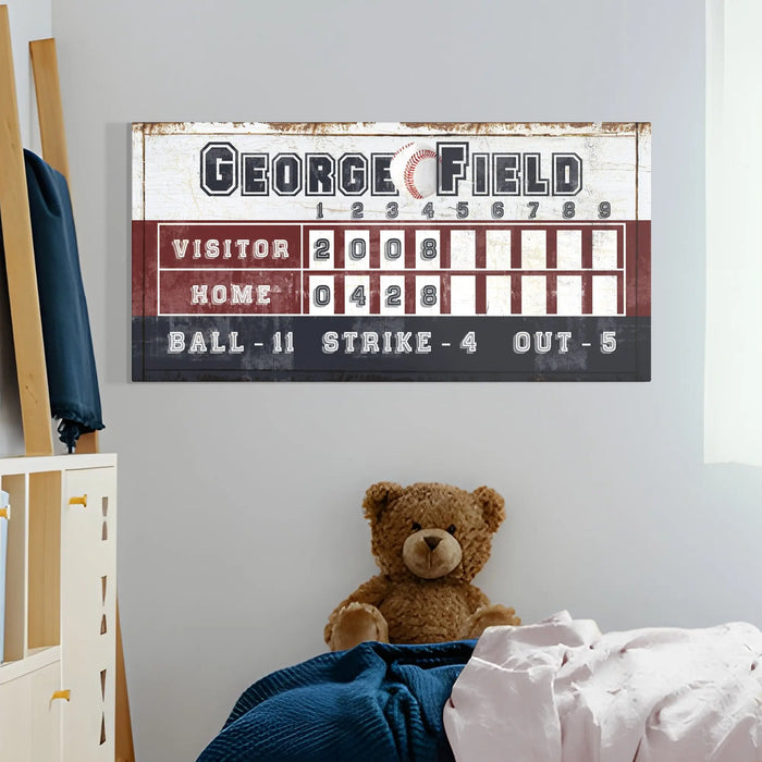 Personalized Baseball Scoreboard Sign by Tailored Canvases