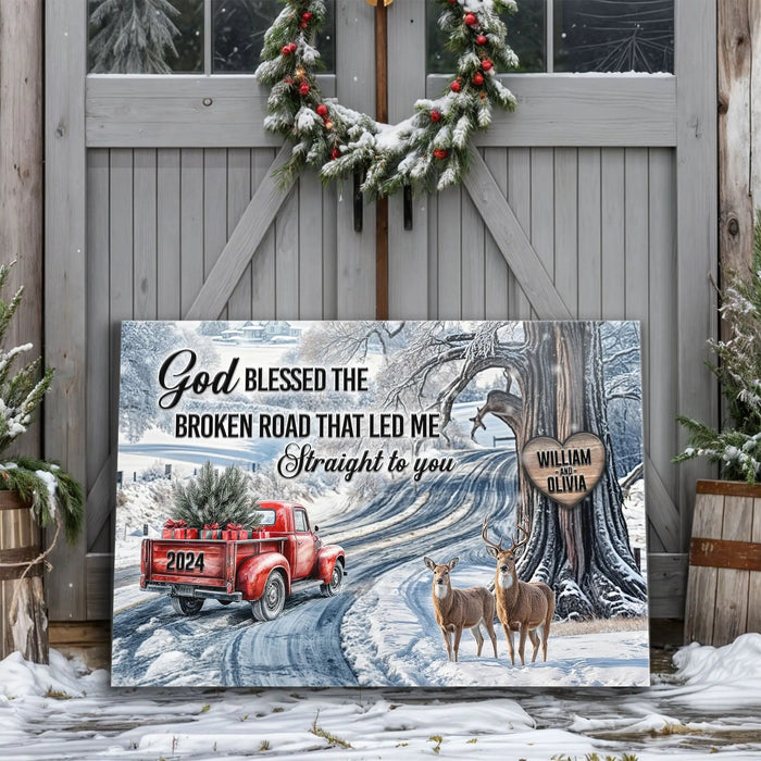 Personalized God Blessed The Broken Road Christmas Sign II by Tailored Canvases