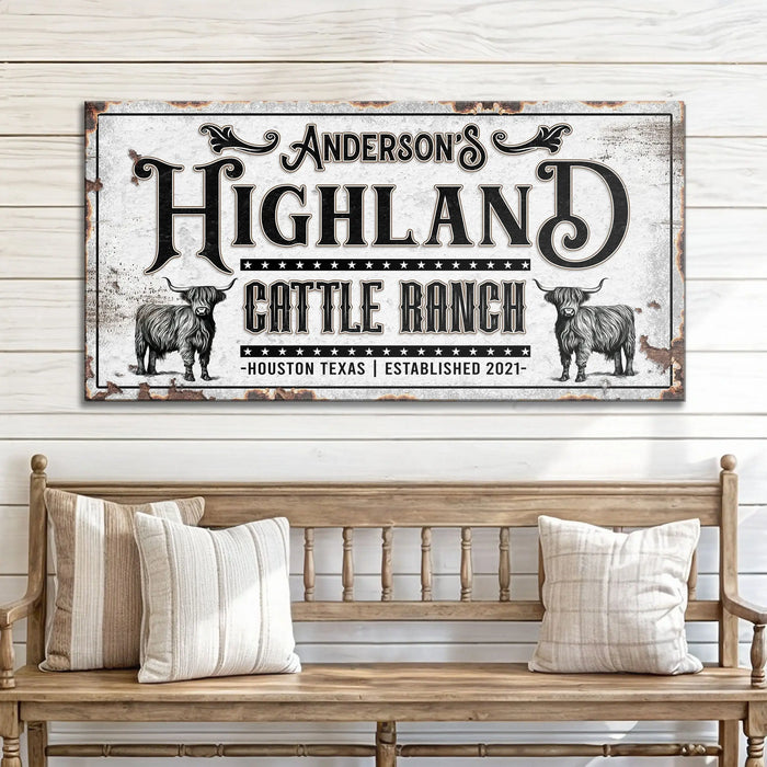 Personalized Highland Cattle Ranch Sign II by Tailored Canvases