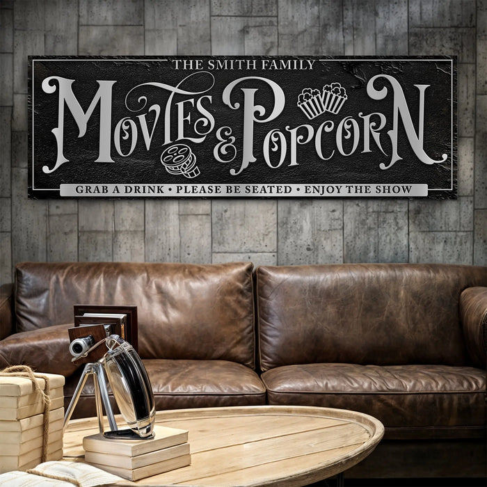 Personalized Movies & Popcorn Sign by Tailored Canvases