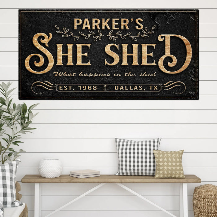 Personalized She Shed Sign XX by Tailored Canvases