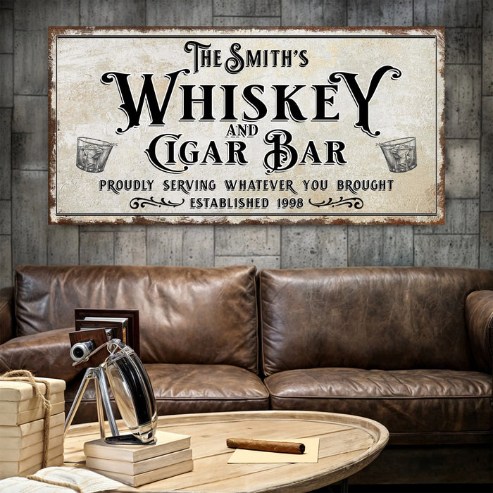 Personalized Whiskey and Cigar Bar Sign by Tailored Canvases