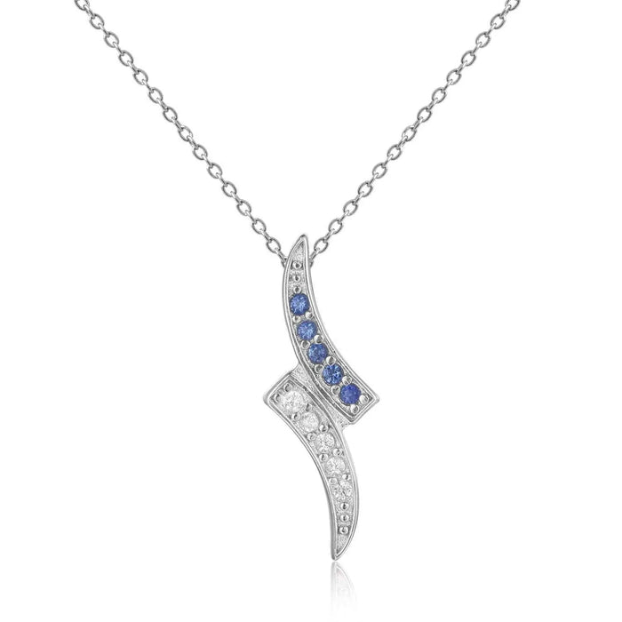 Petite Round Genuine Blue Sapphire Pendant Necklace with White Sapphire by Fine Color Jewels