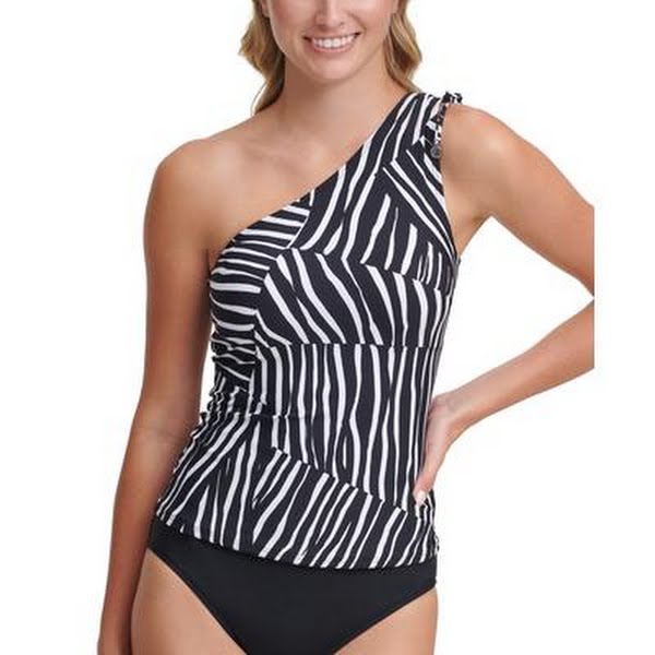 DKNY Classic One-Shoulder Tankini Swim Top by Vanessa Jane