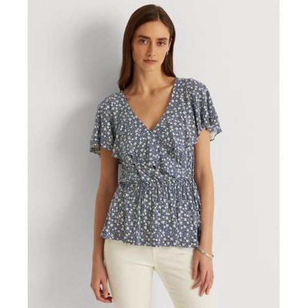Lauren Ralph Lauren Womens Floral Jersey Surplice Top, Size XXL by Vanessa Jane