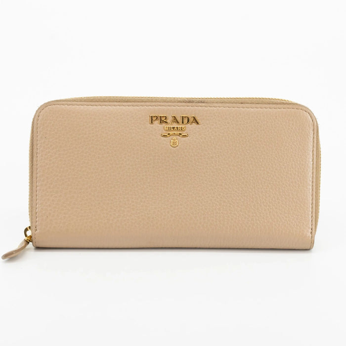 Prada Beige Leather Round Zipper Long Wallet #1878 by Bolt Boutique