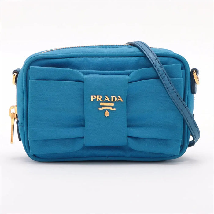 Prada Blue Nylon Tessuto Mini Bow Crossbody Bag #1934 by Bolt Boutique