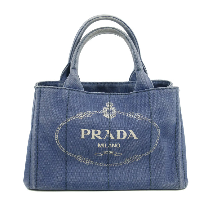Prada Canvas Canapa Logo Tote Navy Blue Small #3054 by Bolt Boutique
