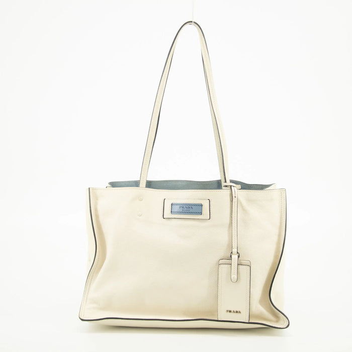Prada Ivory Leather Mirror Tote Bag #2452 by Bolt Boutique