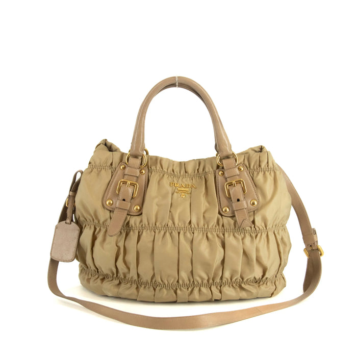 Prada Nylon Tessuto Beige Gaufre 2Way Shoulder Bag Beige #4674 by Bolt Boutique