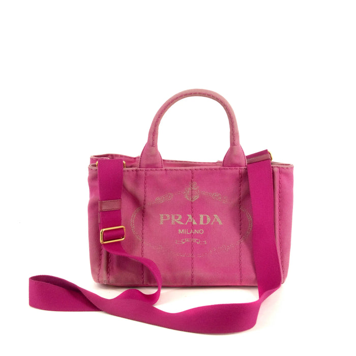 Prada Pink Canvas Canapa Small Logo 2Way Tote Bag #4664 by Bolt Boutique