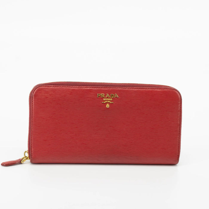 Prada Red Leather Front Logo Zip Around Wallet #1856 by Bolt Boutique