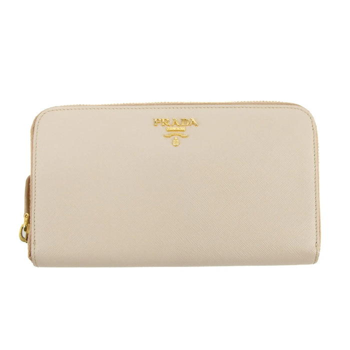 Prada Saffiano Leather Beige Zip Around Wallet #3230 by Bolt Boutique