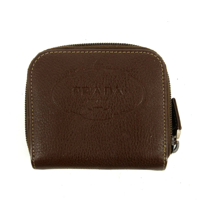 Prada Vintage Brown Leather Compact Zip Wallet #3816 by Bolt Boutique