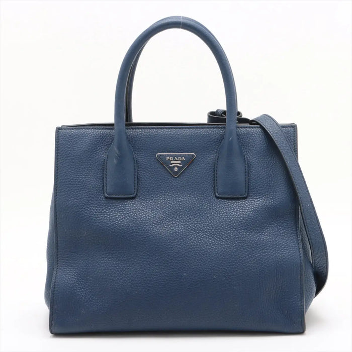 Prada Vitello Daino Leather 2 Way Handbag Navy Blue BN2693 #1981 by Bolt Boutique