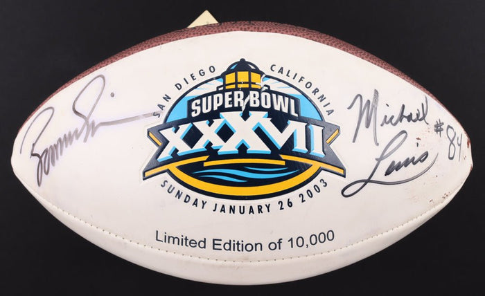 Boomer Esiason & Michael Lewis Signed SB XXXVII Football (Beckett) by Price Is Right Miami