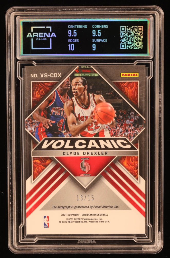 Clyde Drexler 2021-22 Panini Obsidian Volcanic Signatures Electric Etch Green #22 #13/15 (Arena 9.5 | Autograph ) by Price Is Right Miami