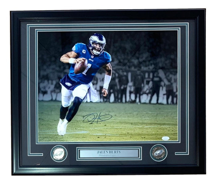 Jalen Hurts Signed Eagles Custom Framed Photo Display (JSA) JSA 22" by 27" by Price Is Right Miami