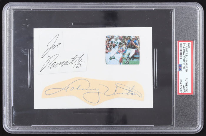 Joe Namath & Johnny Unitas Signed (2) Cut Collage (PSA) by Price Is Right Miami