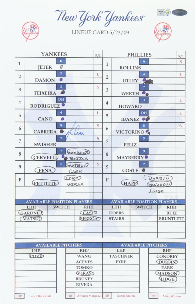 Melky Cabrera Signed Yankees 11x17 Lineup Card (Steiner & MLB) by Price Is Right Miami